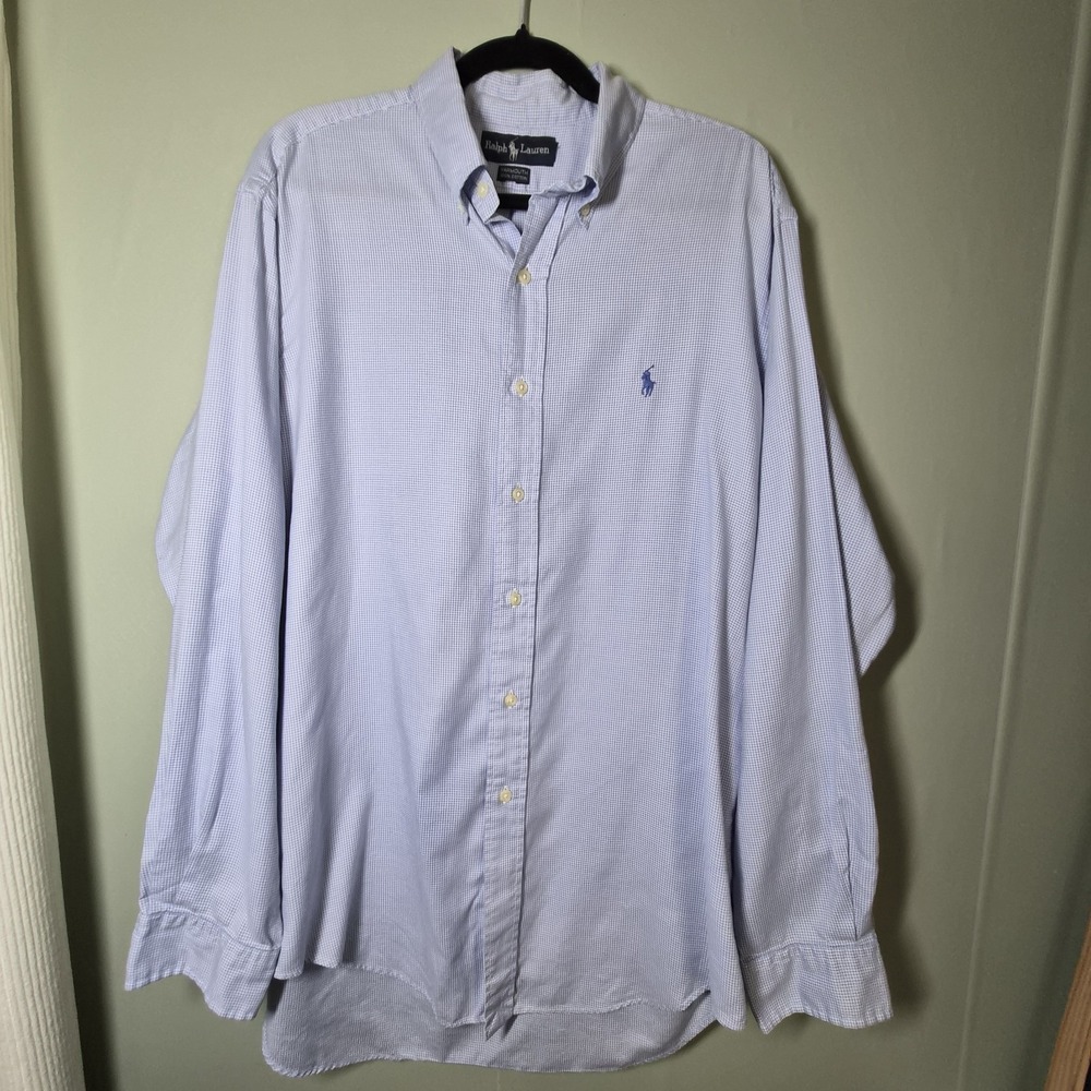 Ralph Lauren‎ Yarmouth Oxford Shirt Mens XL Blue White Squared